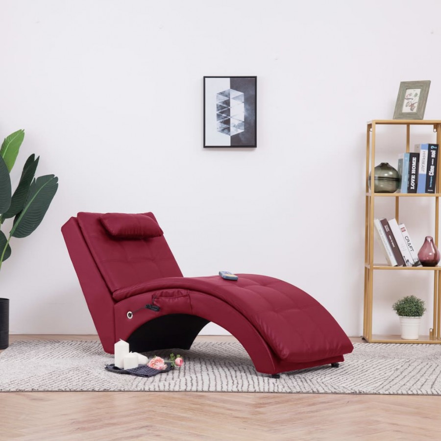 Chaise longue de massage avec oreiller Rouge bordeaux Similicuir