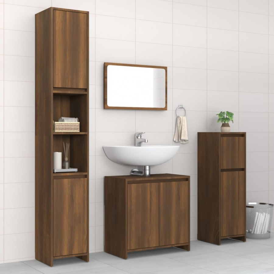 Ensemble de meubles de salle de bain 4 pcs Chêne marron