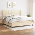 cadre de lit avec matelas Crème 200x200 cm Tissu