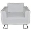 Fauteuil cube avec pieds chromés Blanc Similicuir