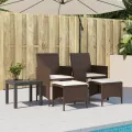 Canapé de jardin 2 places avec table et tabourets marron rotin