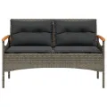 Banc de jardin avec coussins 116x62,5x74 cm gris résine tressée