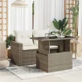 Table de jardin dessus en verre gris 100x55x73cm résine tressée