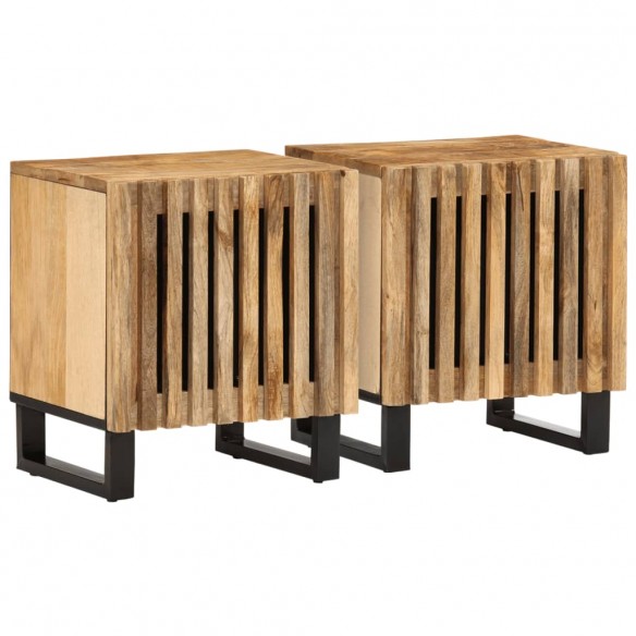 Tables de chevet 2 pcs 40x34x46 cm bois massif de manguier brut