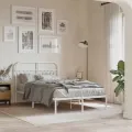 Cadre de lit métal sans matelas et tête de lit blanc 120x190 cm