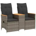Canapé de jardin inclinable 2 places avec table gris poly rotin