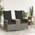 Canapé de jardin inclinable 2 places avec table gris poly rotin