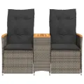 Canapé de jardin inclinable 2 places avec table gris poly rotin