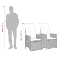 Canapé de jardin inclinable 2 places avec table gris poly rotin
