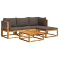 Salon de jardin avec coussins 5 pcs Bois d'acacia solide