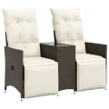 Canapé de jardin inclinable 2 places avec table marron rotin