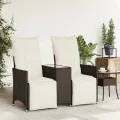 Canapé de jardin inclinable 2 places avec table marron rotin