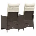 Canapé de jardin inclinable 2 places avec table marron rotin