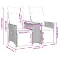 Canapé de jardin inclinable 2 places avec table marron rotin