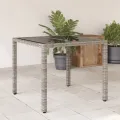 Table de jardin dessus en verre Gris 90x90x75 cm Résine tressée