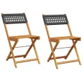 Chaises de bistrot lot de 2 noir bois massif d'acacia et rotin