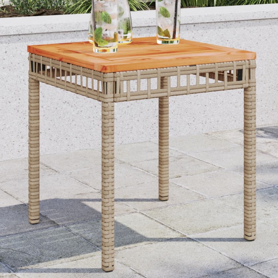 Table de jardin mélange beige 38x38x42 cm rotin et bois acacia