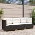 Canapé de jardin avec coussins 3 places noir résine tressée