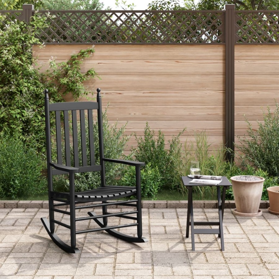 Chaise à bascule avec table pliable noir bois massif peuplier