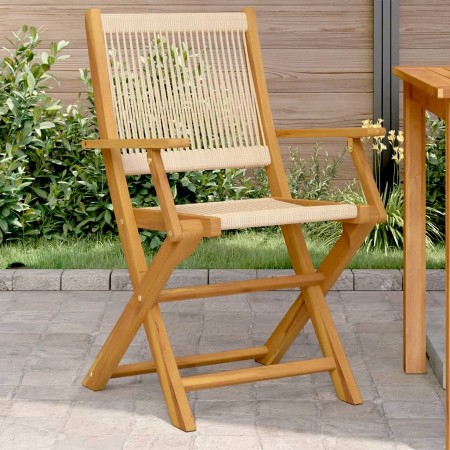 Chaises de jardin lot de 2 beige bois d'acacia et polypropylène