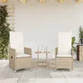 Chaises inclinables de jardin lot de 2 avec table beige rotin