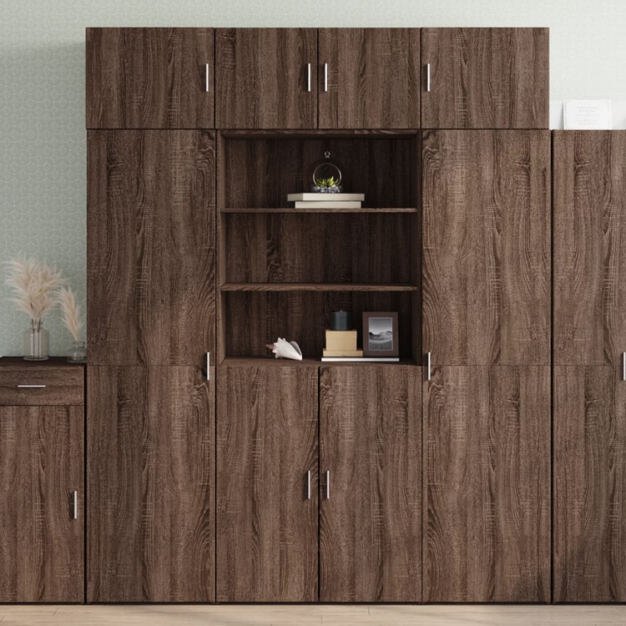 Buffet haut chêne marron 80x42,5x185 cm bois d'ingénierie