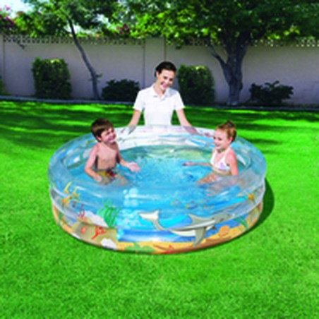 Bestway Piscina Gonfiabile 3 Anelli Trasparente Tropicale 170x53 cm +6