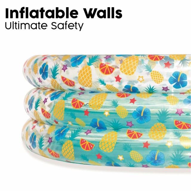 Bestway Piscine Gonflable 3 Anneaux Transparent Tropical 170x53 cm +6