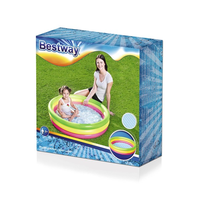 Bestway Piscina Hinchable Infantil 3 Aros Suelo Acolchado 102x25 cm +2