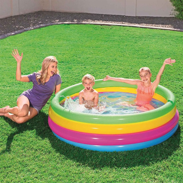 Bestway Piscine Gonflable Enfant 4 Anneaux Arc-en-ciel 157x46 cm +3 An