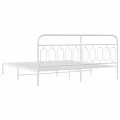 Cadre de lit métal sans matelas et tête de lit blanc 200x200 cm