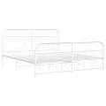 Cadre de lit métal sans matelas et pied de lit blanc 193x203 cm