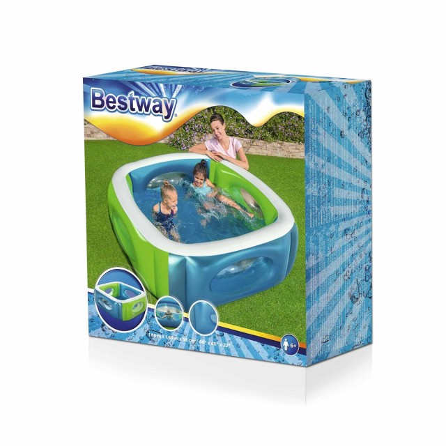 Bestway Aufblasbarer Pool mit Fenstern 168x168x56 cm +6 Jahre Garten 5