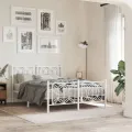 Cadre de lit métal sans matelas et pied de lit blanc 135x190 cm