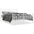 Cadre de lit métal sans matelas et pied de lit blanc 135x190 cm