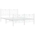 Cadre de lit métal sans matelas et pied de lit blanc 135x190 cm