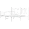 Cadre de lit métal sans matelas et pied de lit blanc 135x190 cm