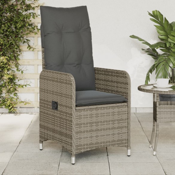 Chaises inclinables de jardin lot de 2 et coussins gris rotin