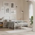 Cadre de lit métal sans matelas et pied de lit blanc 120x200 cm