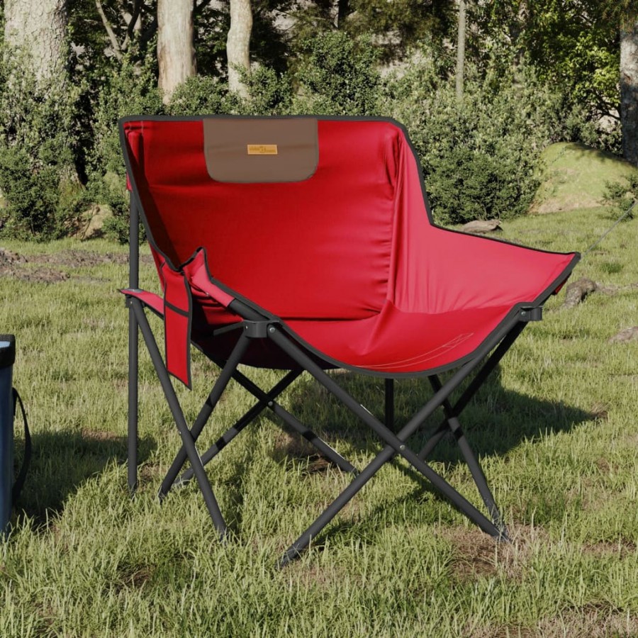 Chaise de camping avec poche pliable lot de 2 rouge