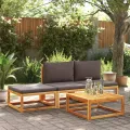 Repose-pied de jardin avec coussins bois massif d'acacia