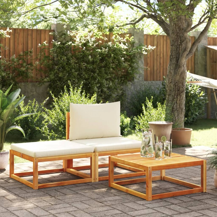 Salon de jardin avec coussins 3 pcs bois massif d'acacia