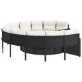 Canapé de jardin avec coussins rond noir résine tressée