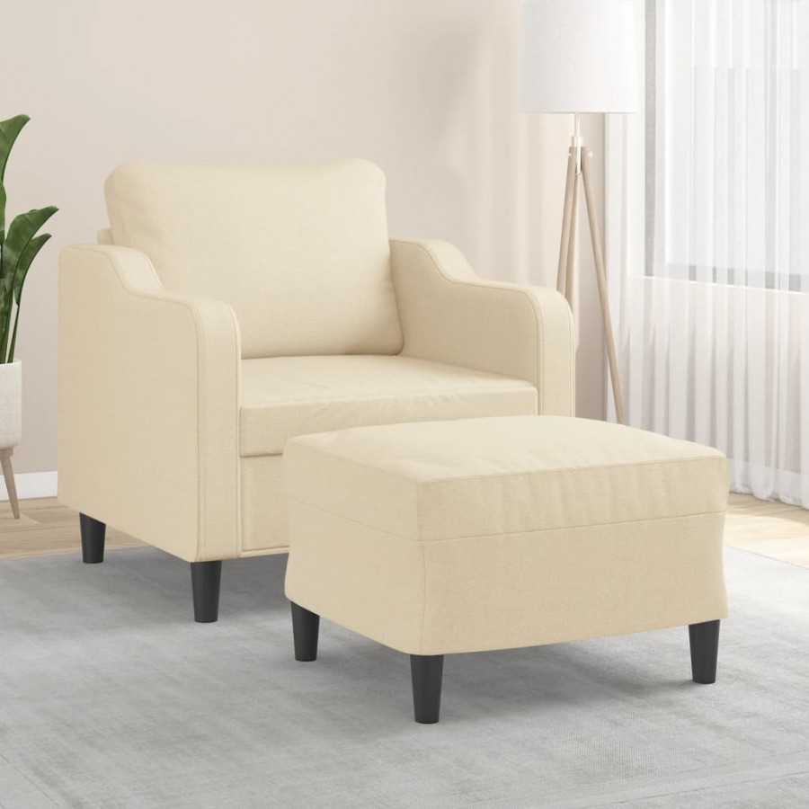 Fauteuil avec repose-pied Crème 60 cm Tissu