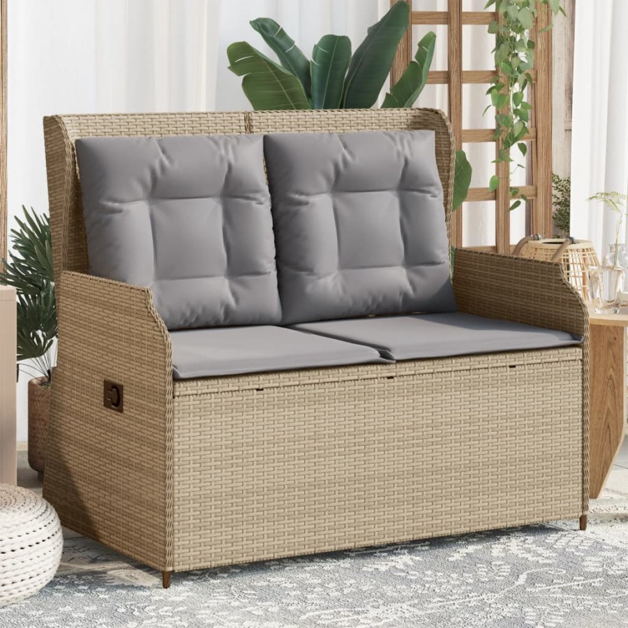 Banc inclinable de jardin avec coussins beige résine tressée