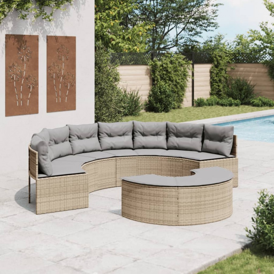 Salon de jardin 2 pcs demi-rond beige résine tressée