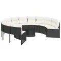 Canapé de jardin avec table coussins rond noir résine tressée