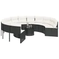 Canapé de jardin avec table coussins rond noir résine tressée