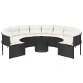 Canapé de jardin avec table coussins rond noir résine tressée