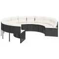 Canapé de jardin avec table coussins rond noir résine tressée